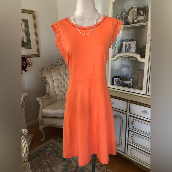 Talbots NWT Ponte knit eyelet trim orange dress size XL